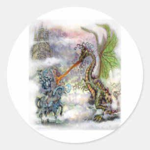 Sticker Rond Chevalier n Dragon