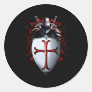 Sticker Rond Chevalier Templier Drapeau Casque Croix épée
