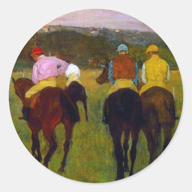 Sticker Rond Chevaux de course Edgar Degas à Longchamp (Devant)