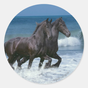 Sticker Rond Chevaux d'imaginaire : Frisons et mer