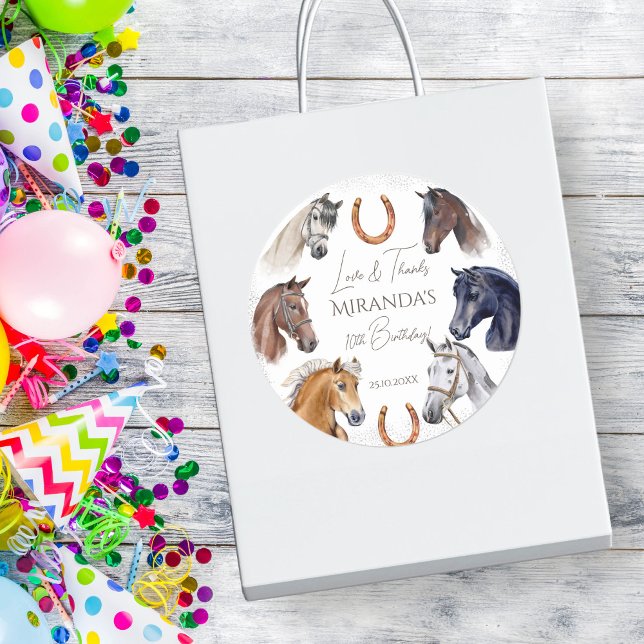 Sticker Rond Chevaux équestre élégante fête d'anniversaire favo (Horses equestrian elegant birthday party favor sticker horses themed birthday thank you stickers)