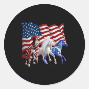 Sticker Rond Chevaux États-Unis Drapeau américain Cheval