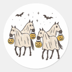Sticker Rond Chevaux fantômes mignons Halloween Trick ou Treat