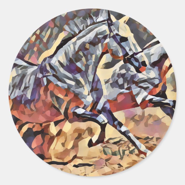 Sticker Rond Chevaux sauvages Animaux abstraits western Rodeo A (Devant)