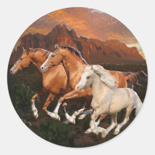 Sticker Rond Chevaux sauvages d'Arizona