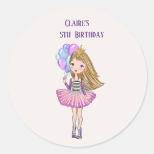 Sticker Rond Cheveux blonds, Blue Eyes Princesse Anniversaire