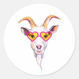 Sticker Rond Chèvre avec lunettes de couleur Rose