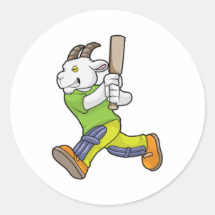 Sticker Rond Chèvre comme Batsman avec chauve-souris de cricket