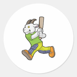 Sticker Rond Chèvre comme Batsman avec chauve-souris de cricket