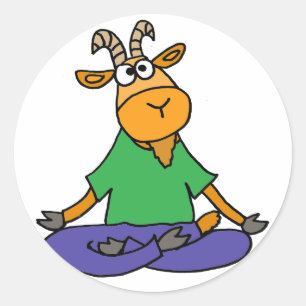 Sticker Rond Chèvre Drôle Faire Lotus Position Yoga
