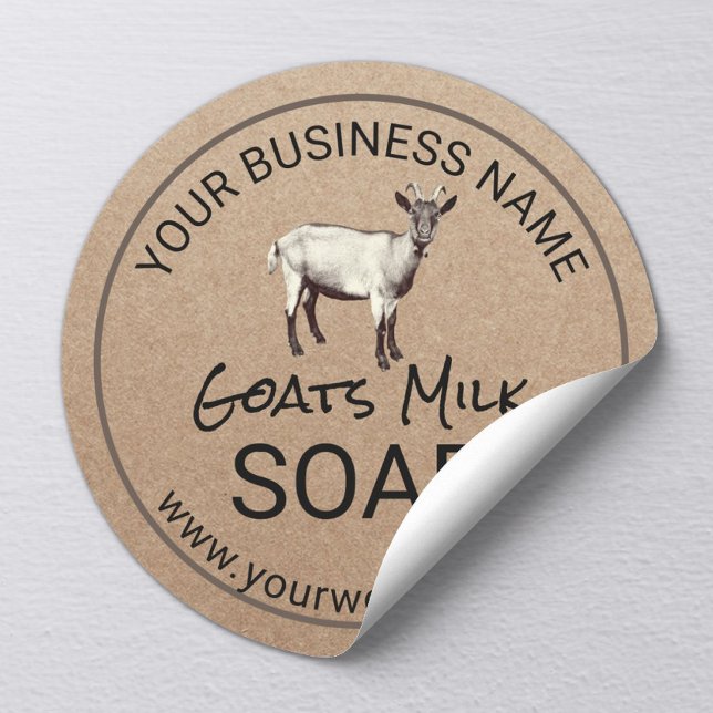 Sticker Rond Chèvres artisanales Lait Savon Rustique Kraft (Créateur téléchargé)