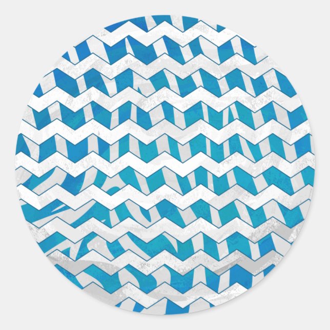 Sticker Rond Chevron bleu et blanc Zebra (Devant)