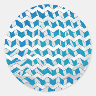 Sticker Rond Chevron bleu et blanc Zebra