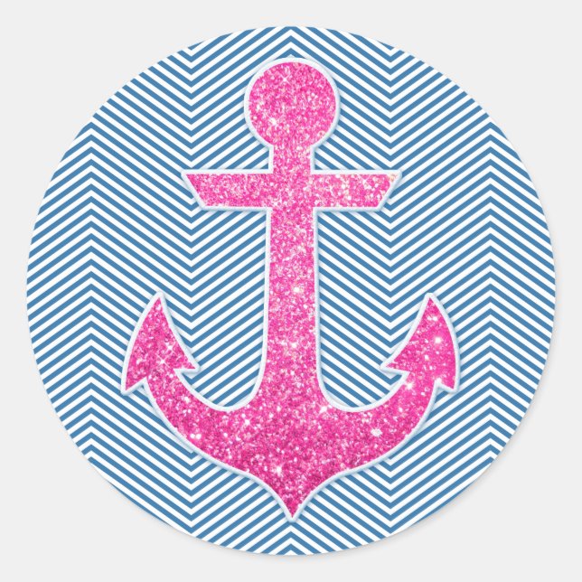 Sticker Rond chevron bleu parties scintillant rose (Devant)