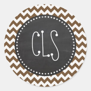 Sticker Rond Chevron Brown; zig zag; Retro Chalkboard