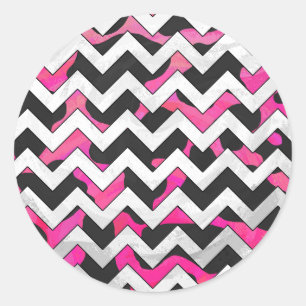 Sticker Rond Chevron Cow Hot rose et noir