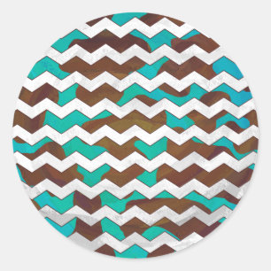 Sticker Rond Chevron Cow Impression Brown et Turquoise