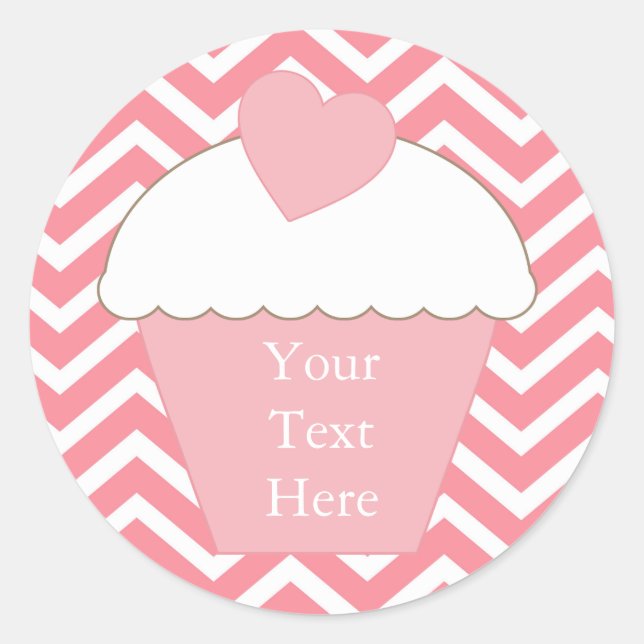 Sticker Rond Chevron Cupcake rose (Devant)