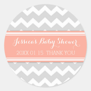 Sticker Rond Chevron de corail gris Baby shower Favoriser les a