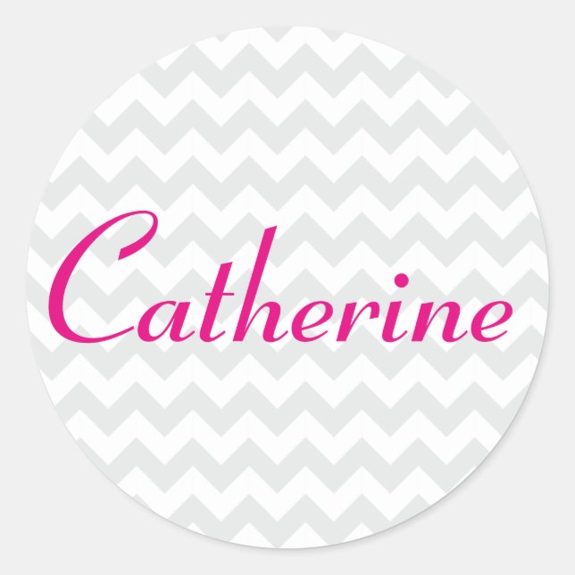 Sticker Rond Chevron gris et blanc avec nom de script gras (Devant)