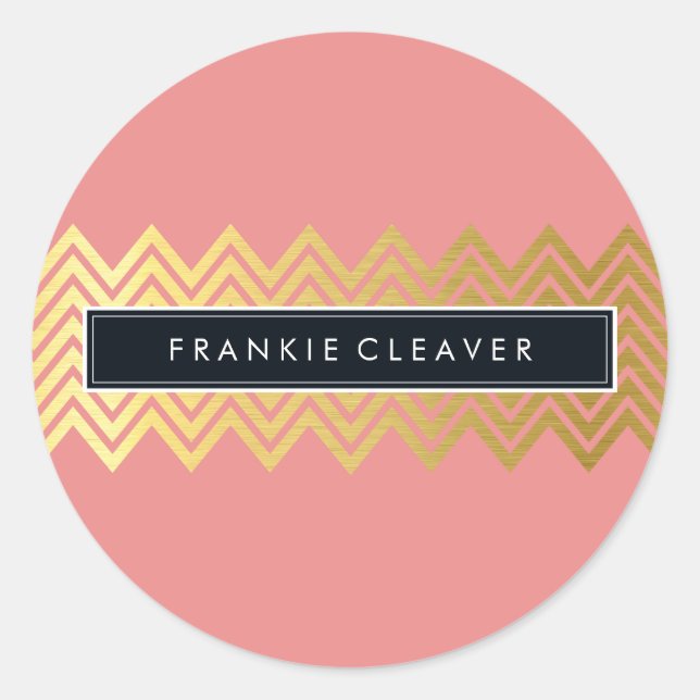 Sticker Rond CHEVRON MODERNE MOTIF or tendance corail simple (Devant)