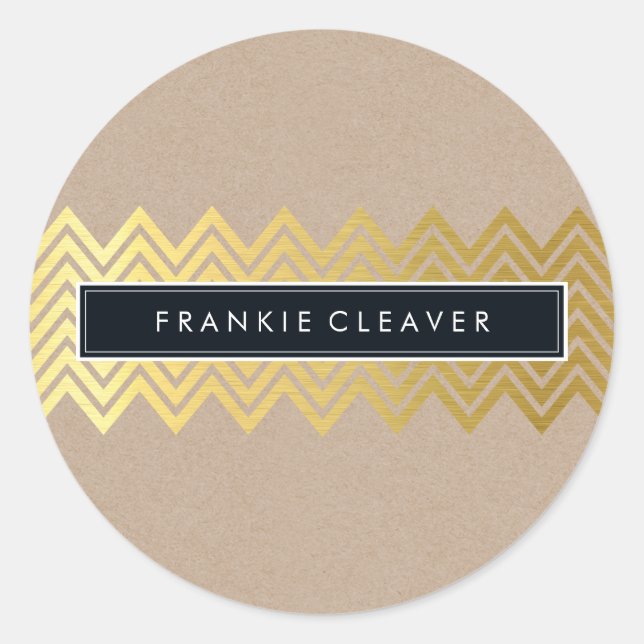 Sticker Rond CHEVRON MODERNE MOTIF or tendance kraft simple (Devant)