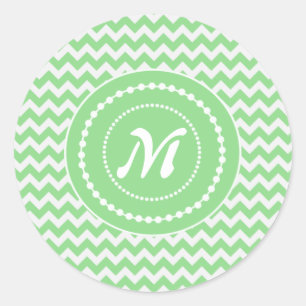 Sticker Rond Chevron Monogrammé Vert Printanier