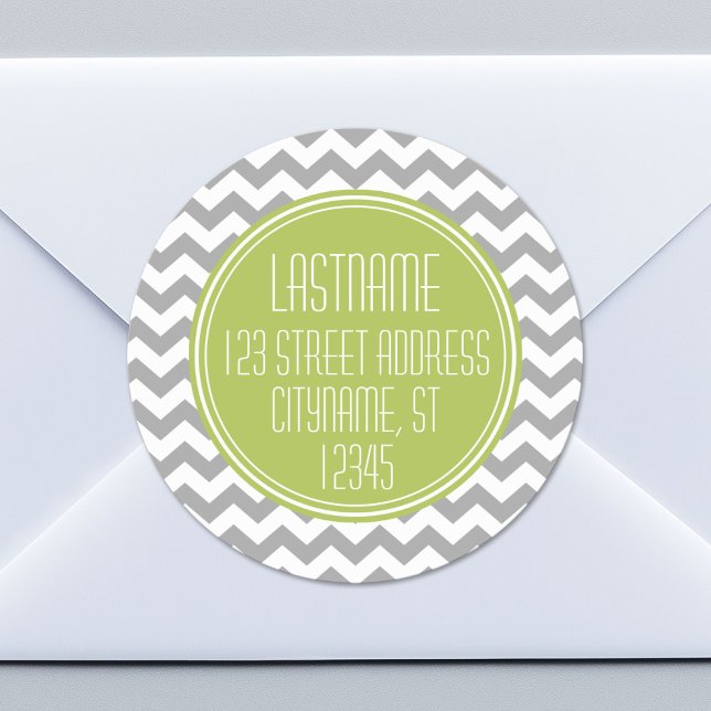 Sticker Rond Chevron Motif Adresse de retour - Lime Grey (Custom Return Address Sticker)