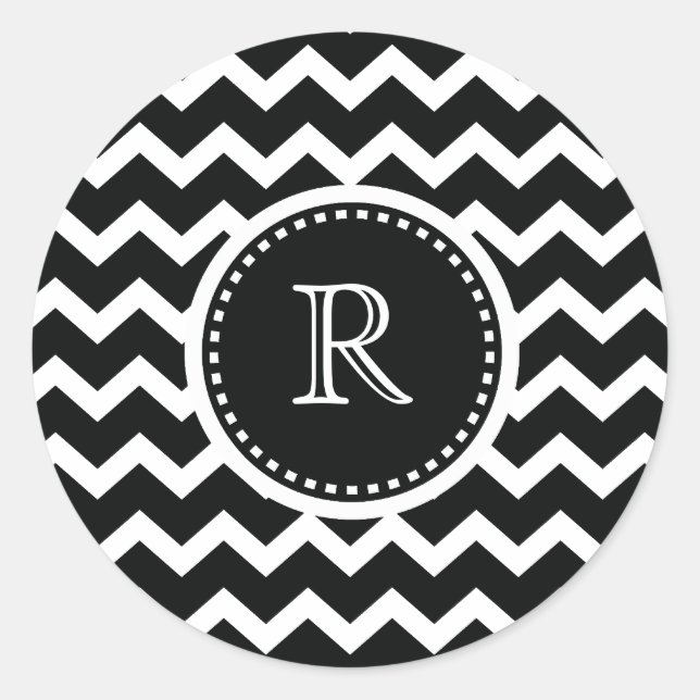 Sticker Rond Chevron noir et blanc Zig Zag Retro Elégance (Devant)