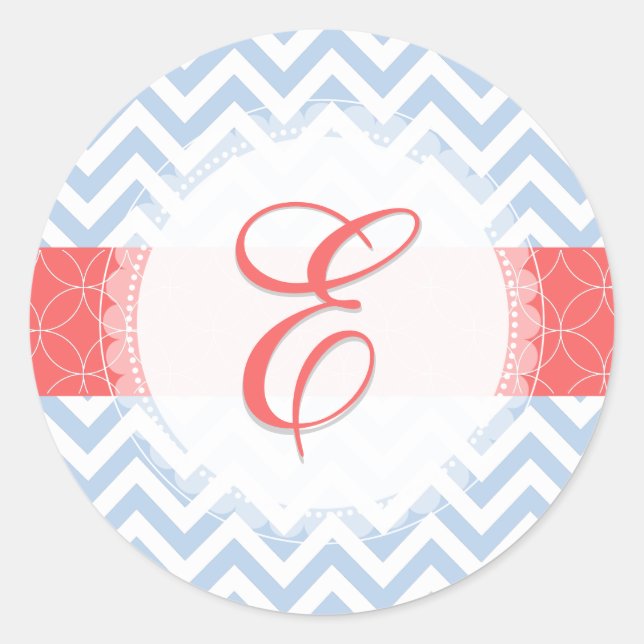 Sticker Rond Chevron PixDezine/bleu placide/monogramme/do-it-yo (Devant)