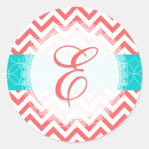 Sticker Rond Chevron PixDezine/corail/monogramme/do-it-yourself