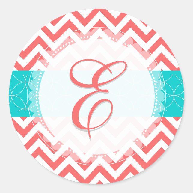 Sticker Rond Chevron PixDezine/corail/monogramme/do-it-yourself (Devant)