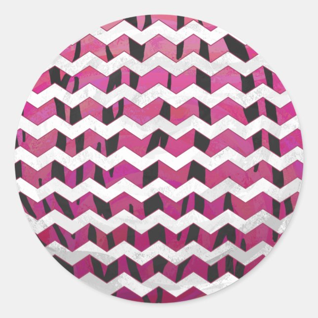 Sticker Rond Chevron Tiger rose chaud et noir (Devant)