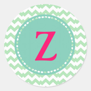Sticker Rond Chevron vert eau, monograma editable