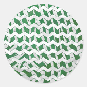 Sticker Rond Chevron Zebra Green and White Print