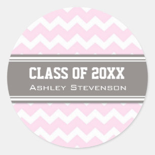 Sticker Rond Chevrons gris rose Graduation Nom personnalisé