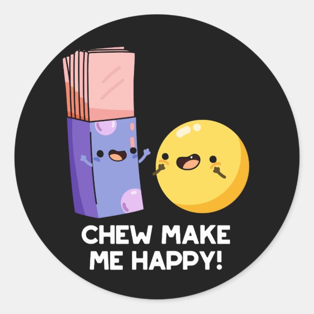 Sticker Rond Chew Me Rendre Joyeux Bonbon Pun de Bonbons Foncé  (Devant)