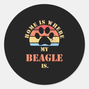 Sticker Rond Chez Moi, Mon Chien Beagle Est Là