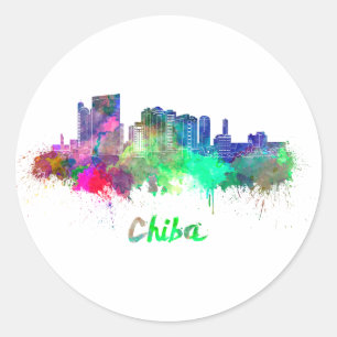 Sticker Rond Chiba skyline in watercolor