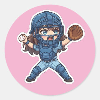 Sticker Rond Chibi Baseball 2026 Edition - Catcher Throw-down