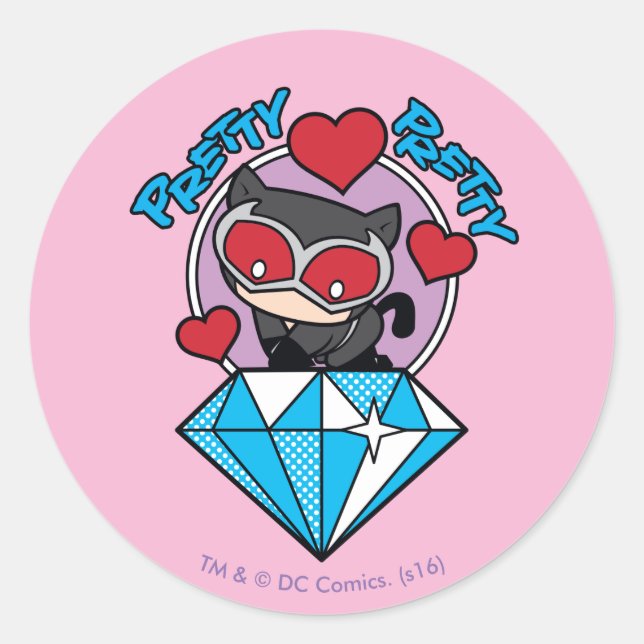Sticker Rond Chibi Catwoman assise Sur Le Grand Diamant (Devant)