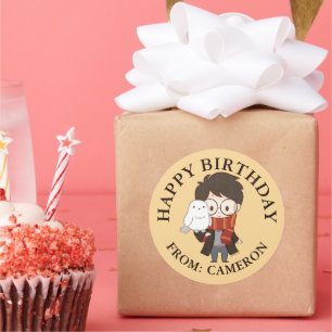 Sticker Rond Chibi HARRY POTTER™ & Hedwig   Joyeux anniversaire