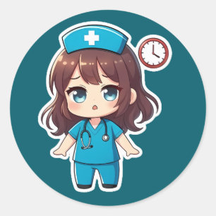Sticker Rond Chibi Nurse Original - Course contre la montre
