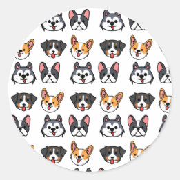 Sticker Rond Chibi Puppy Pack patern - dessin animé style chien