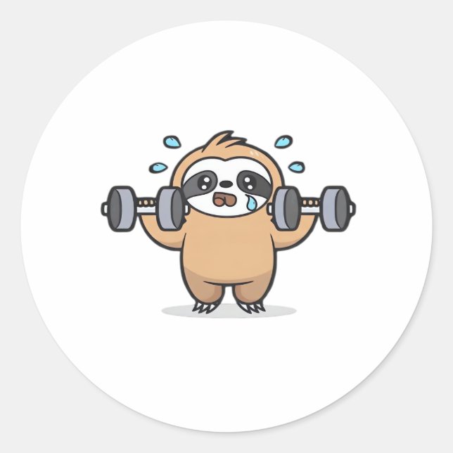 Sticker Rond Chibi Sloth Gym Échec - Cute Kawaii Drôle Entraîne (Devant)