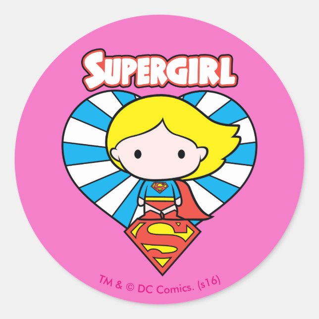 Sticker Rond Chibi Supergirl Starburst Coeur et logo (Devant)