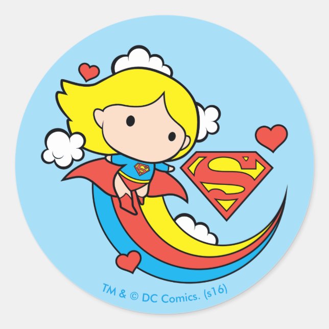 Sticker Rond Chibi Supergirl volant arc-en-ciel (Devant)