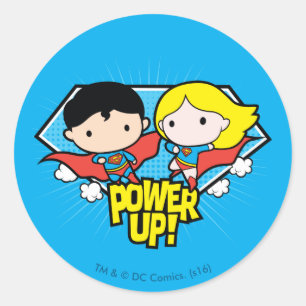 Sticker Rond Chibi Superman & Chibi Supergirl Power Up!