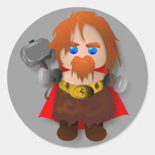 Sticker Rond Chibi Thor avec marteau