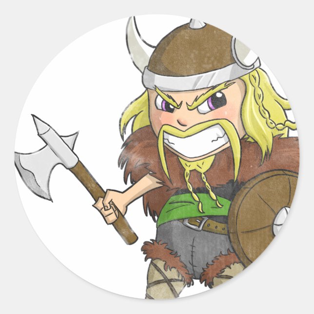 Sticker Rond Chibi Viking (en détresse) (Devant)